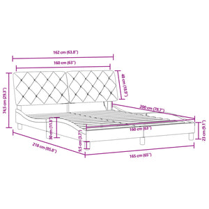 Bettgestell mit LED Hellgrau Samt 160x200
