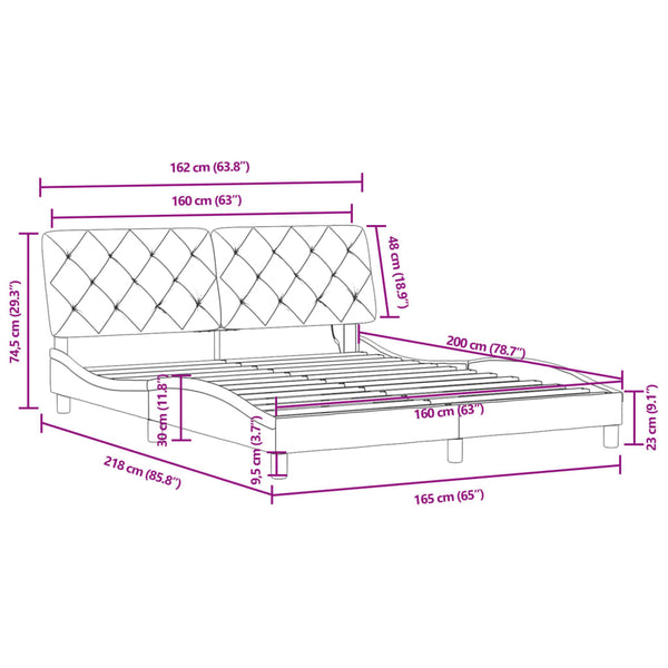 Bettgestell mit LED Hellgrau Samt 160x200