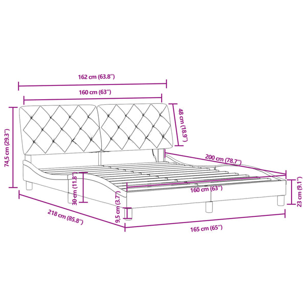 LED Bettgestell Dunkelgrau Samt 160x200 cm