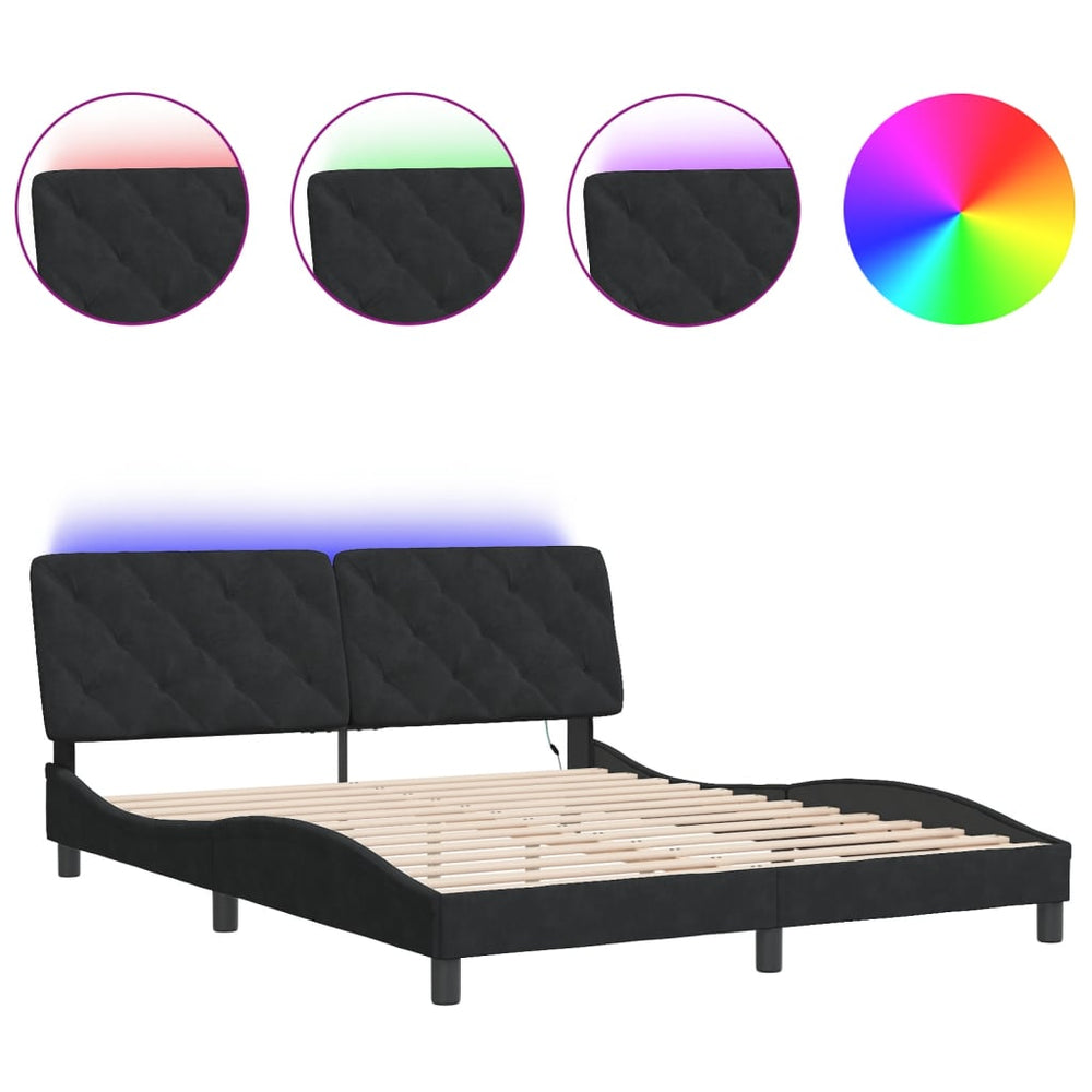 Schwarzes Samt Bettgestell mit LED 160x200 cm