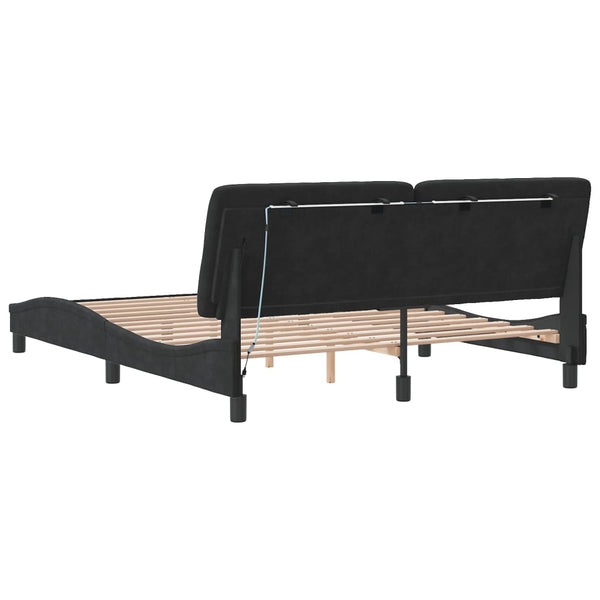 Schwarzes Samt Bettgestell mit LED 160x200 cm