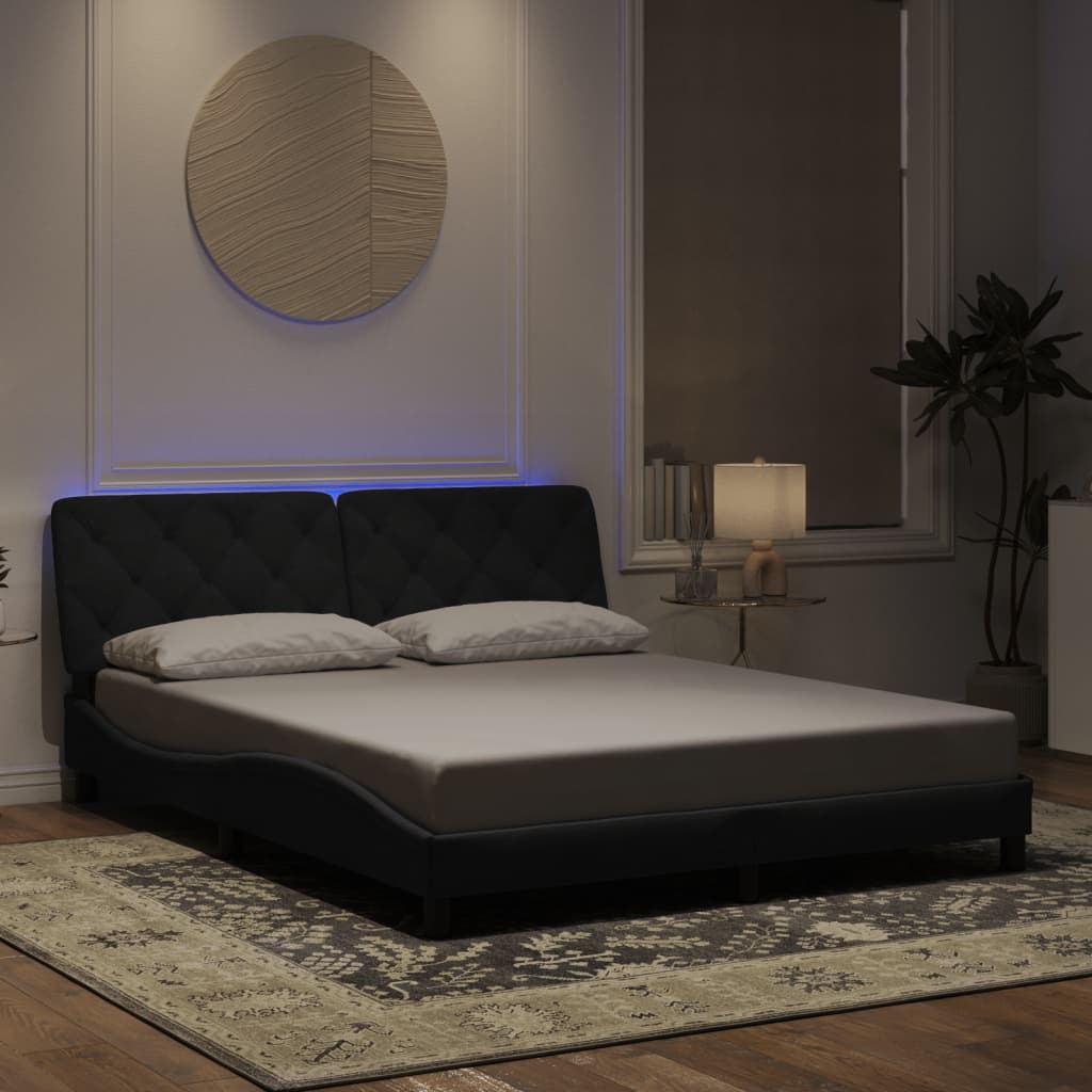 Schwarzes Samt Bettgestell mit LED 160x200 cm