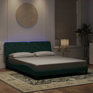 Bettgestell mit LED Dunkelgrün 160x200 cm Samt