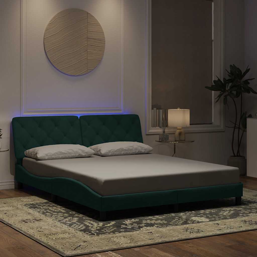 Bettgestell mit LED Dunkelgrün 160x200 cm Samt