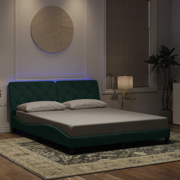 Bettgestell mit LED Dunkelgrün 160x200 cm Samt