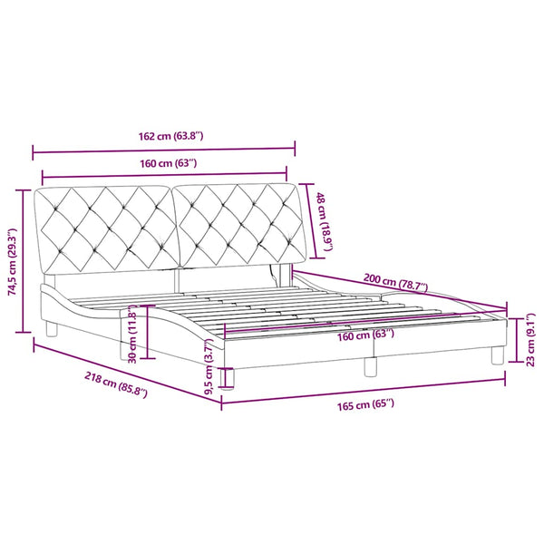 Bettgestell Blau 160x200 cm mit LED Samt