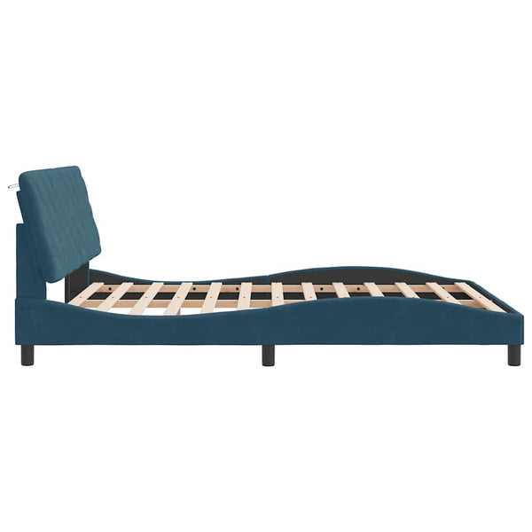 Bettgestell Blau 160x200 cm mit LED Samt