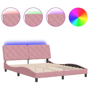 Rosa Samt Bettgestell mit LED 160x200 cm