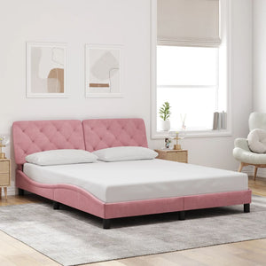 Rosa Samt Bettgestell mit LED 160x200 cm