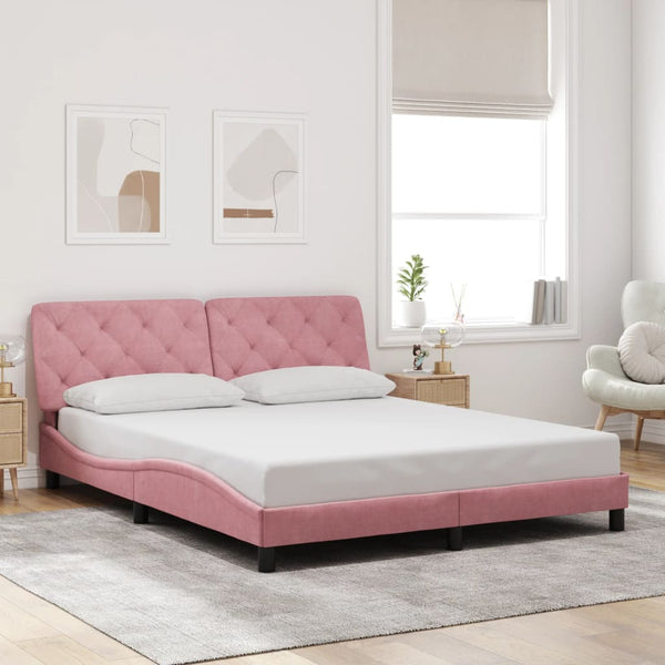 Rosa Samt Bettgestell mit LED 160x200 cm
