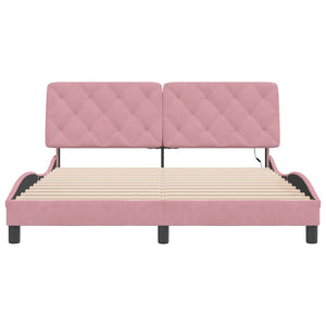 Rosa Samt Bettgestell mit LED 160x200 cm