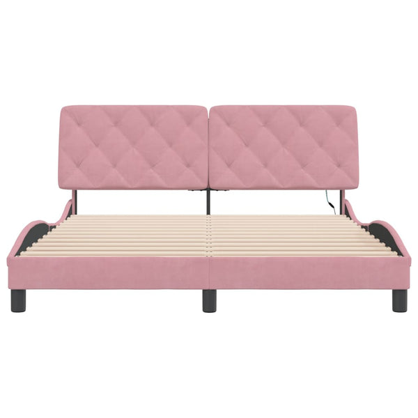 Rosa Samt Bettgestell mit LED 160x200 cm