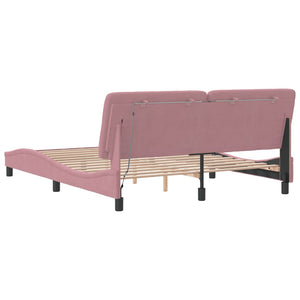 Rosa Samt Bettgestell mit LED 160x200 cm