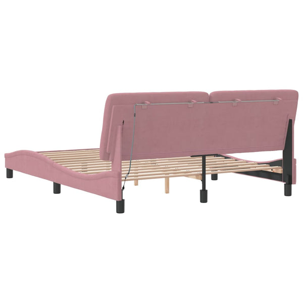 Rosa Samt Bettgestell mit LED 160x200 cm