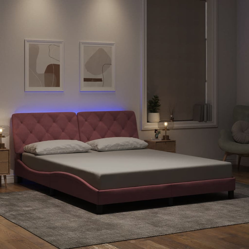 Rosa Samt Bettgestell mit LED 160x200 cm