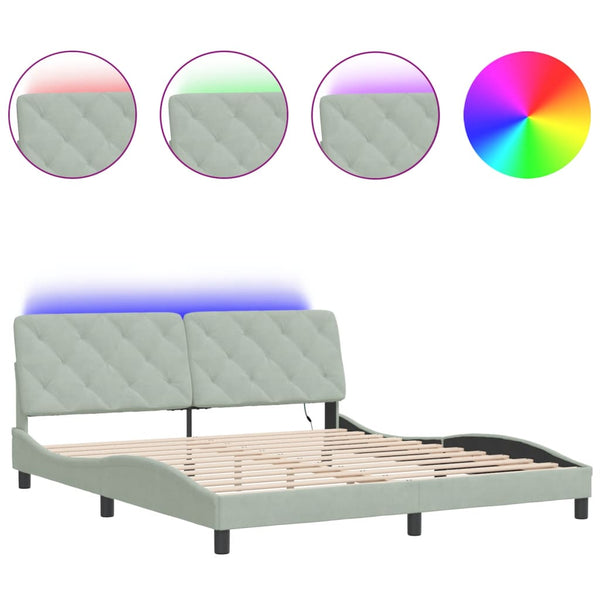 Bettgestell mit LED Hellgrau Samt 180x200 cm