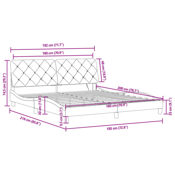 Bettgestell mit LED Hellgrau Samt 180x200 cm