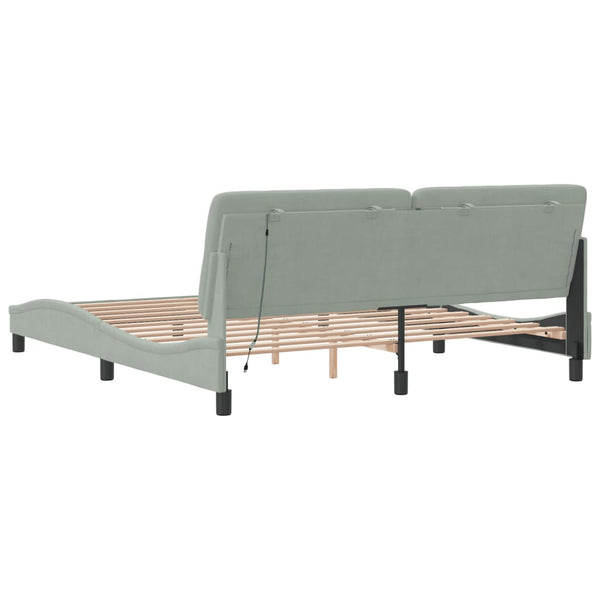 Bettgestell mit LED Hellgrau Samt 180x200 cm