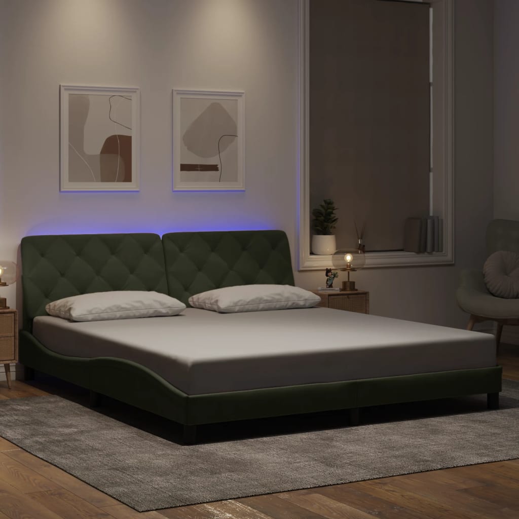 Bettgestell mit LED Hellgrau Samt 180x200 cm