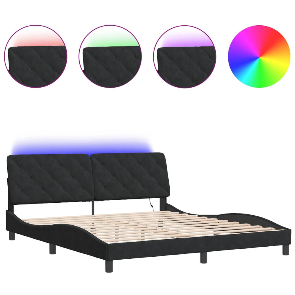 Schwarzes Samt Bettgestell mit LED 180x200 cm