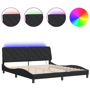 Schwarzes Samt Bettgestell mit LED 180x200 cm