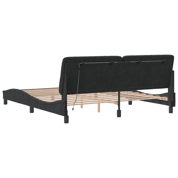 Schwarzes Samt Bettgestell mit LED 180x200 cm