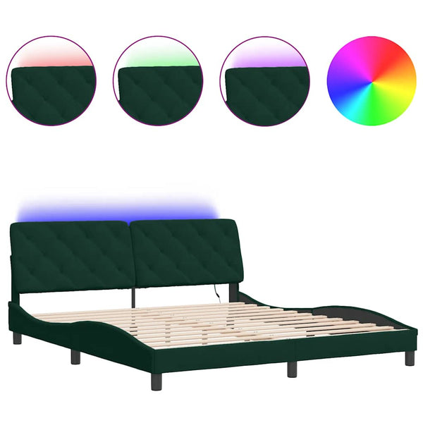 Bettgestell mit LED Dunkelgrün 180x200 cm Samt