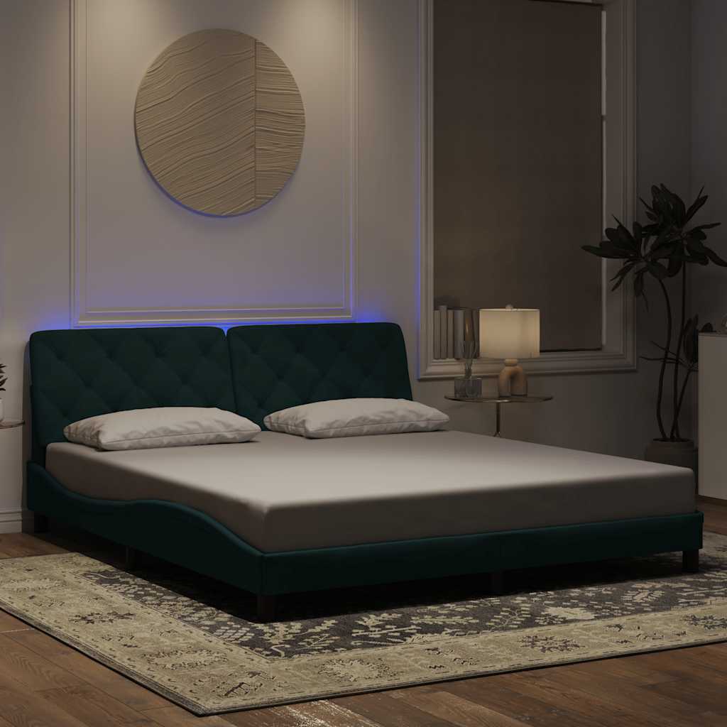 Bettgestell mit LED Dunkelgrün 180x200 cm Samt