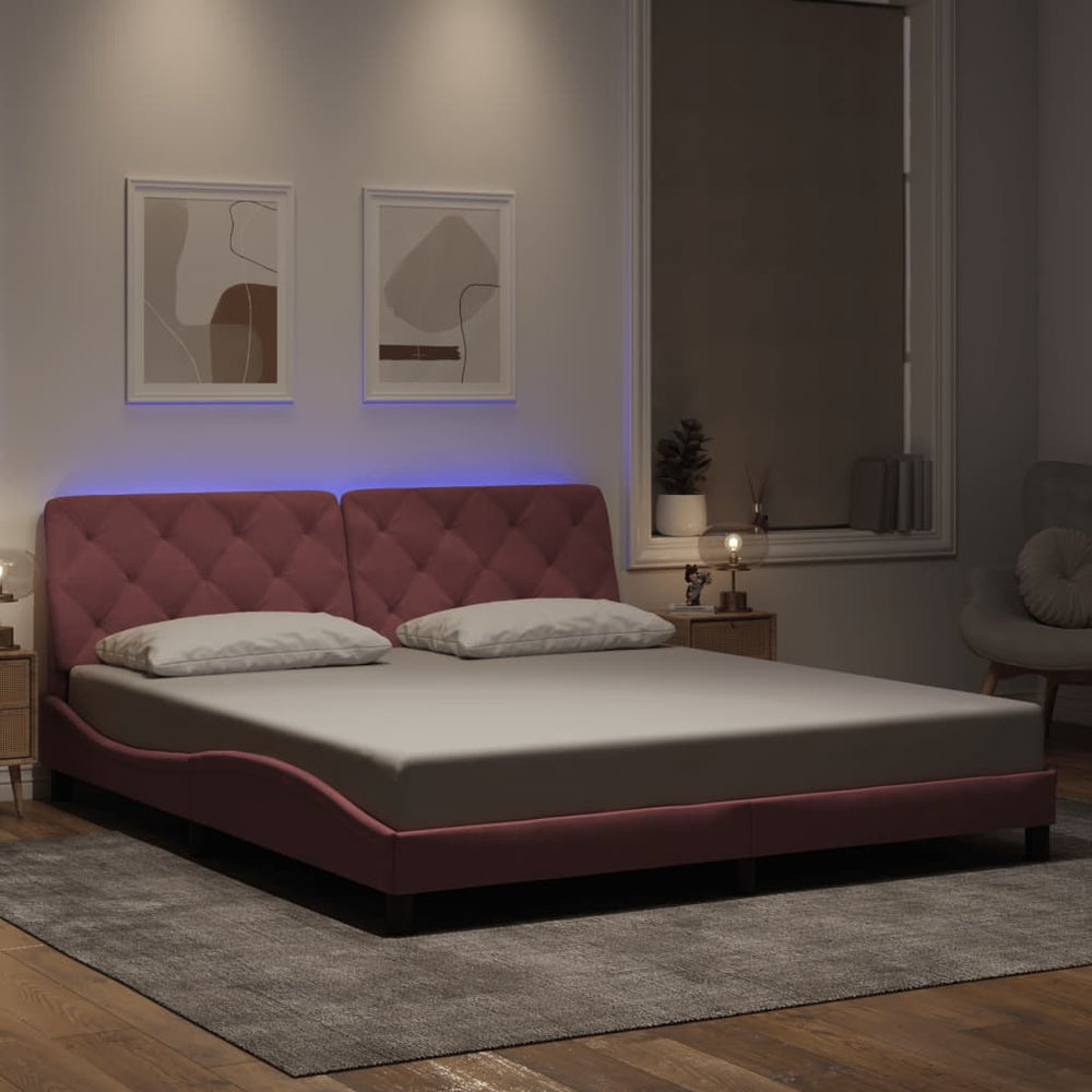 vidaXL LED Bed Frame without Mattress Pink 180x200 cm Velvet