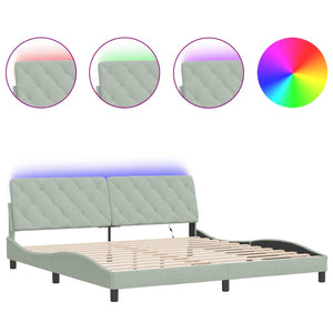 Bettgestell mit LED Hellgrau 200x200 cm Samt