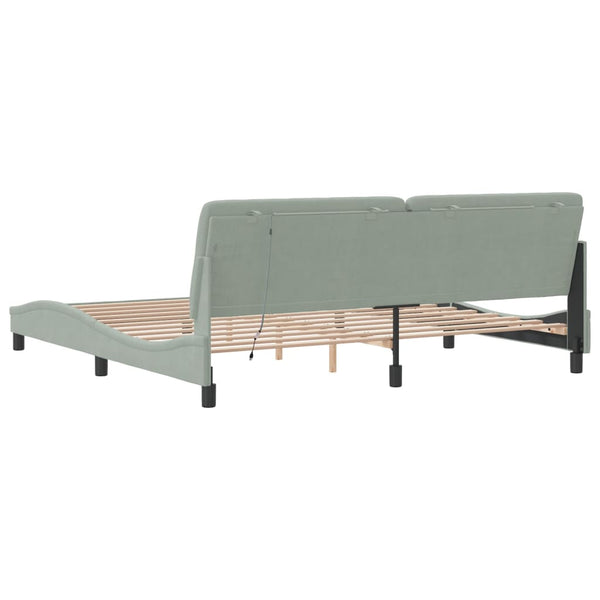 Bettgestell mit LED Hellgrau 200x200 cm Samt