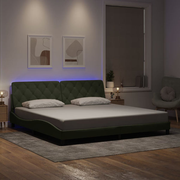 Bettgestell mit LED Hellgrau 200x200 cm Samt
