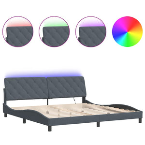 Bettgestell mit LED Dunkelgrau 200x200 cm Samt
