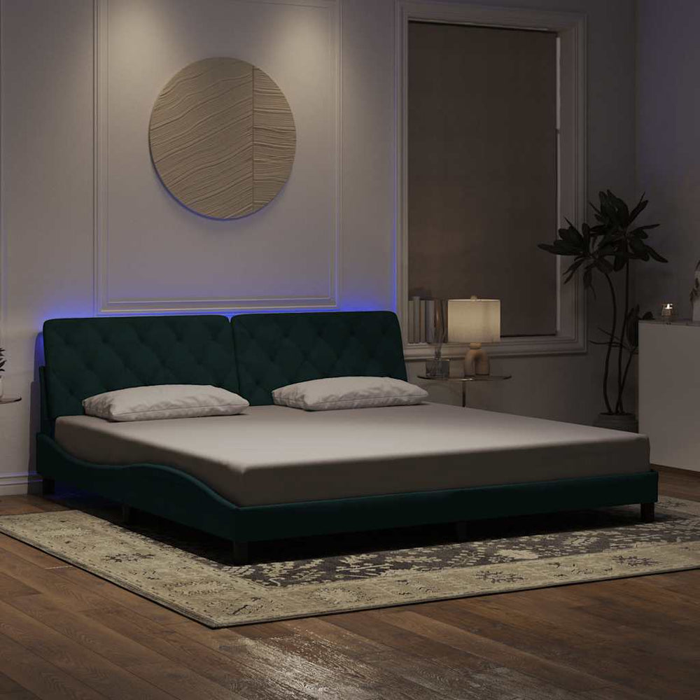 LED Bettgestell Dunkelgrün Samt 200x200 cm