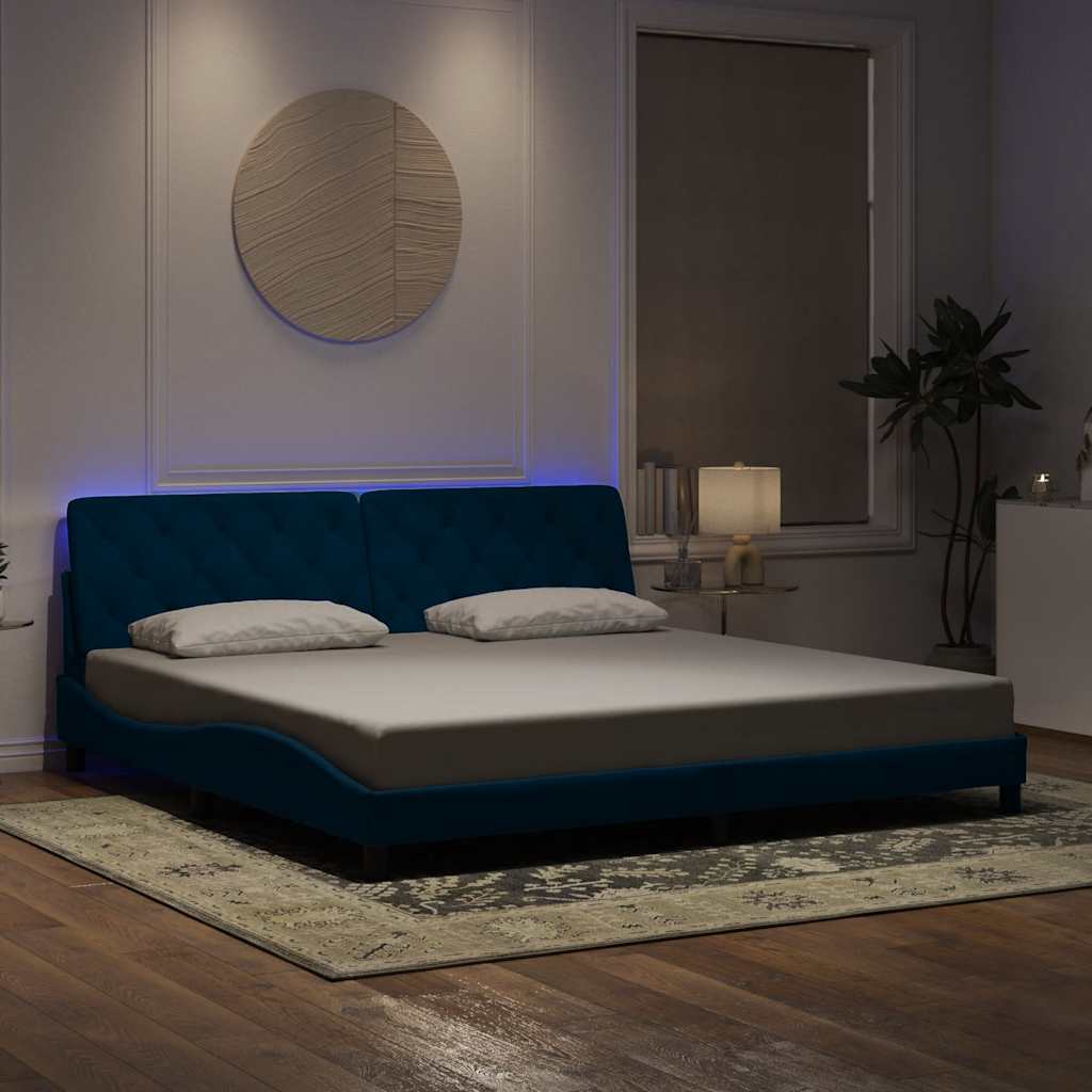 Bettgestell mit LED Blau 200x200 cm Samt