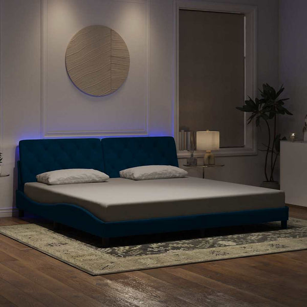 Bettgestell mit LED Blau 200x200 cm Samt