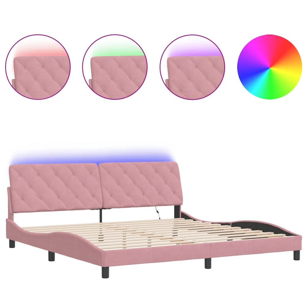 Bettgestell mit LED Rosa 200x200 cm Samt