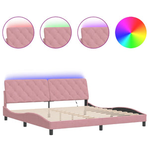 Bettgestell mit LED Rosa 200x200 cm Samt