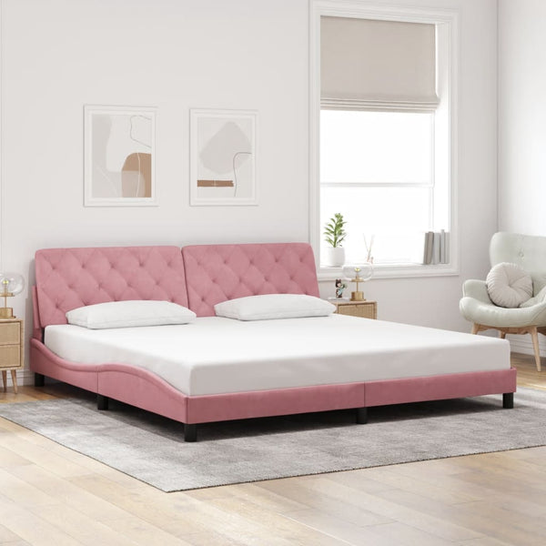 Bettgestell mit LED Rosa 200x200 cm Samt