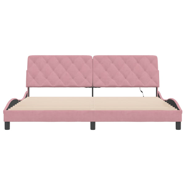 Bettgestell mit LED Rosa 200x200 cm Samt