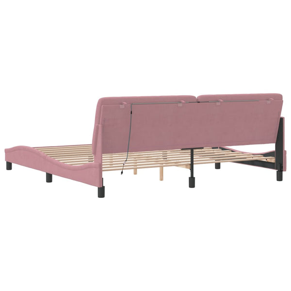 Bettgestell mit LED Rosa 200x200 cm Samt