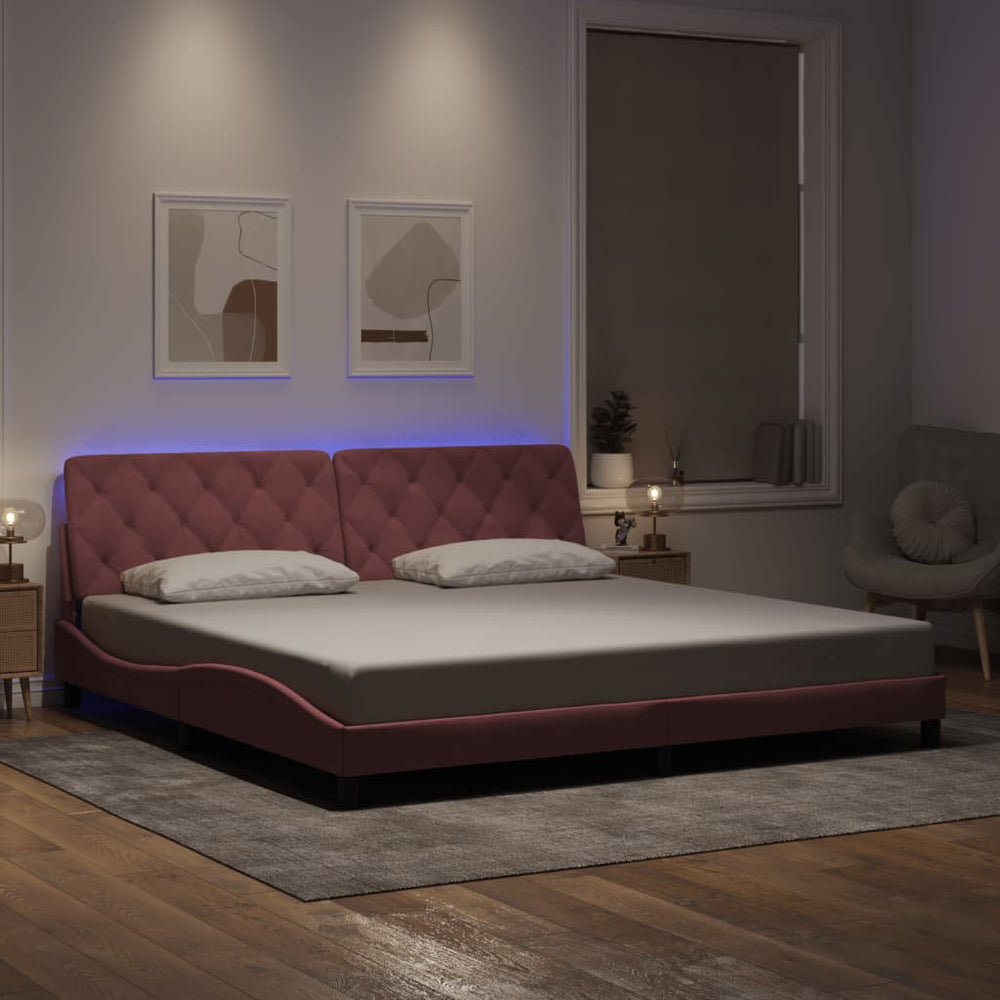 Bettgestell mit LED Rosa 200x200 cm Samt