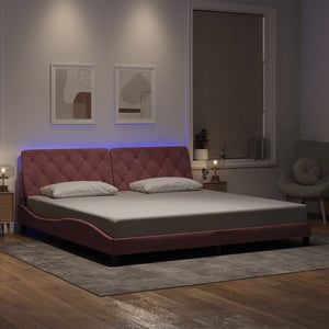 Bettgestell mit LED Rosa 200x200 cm Samt