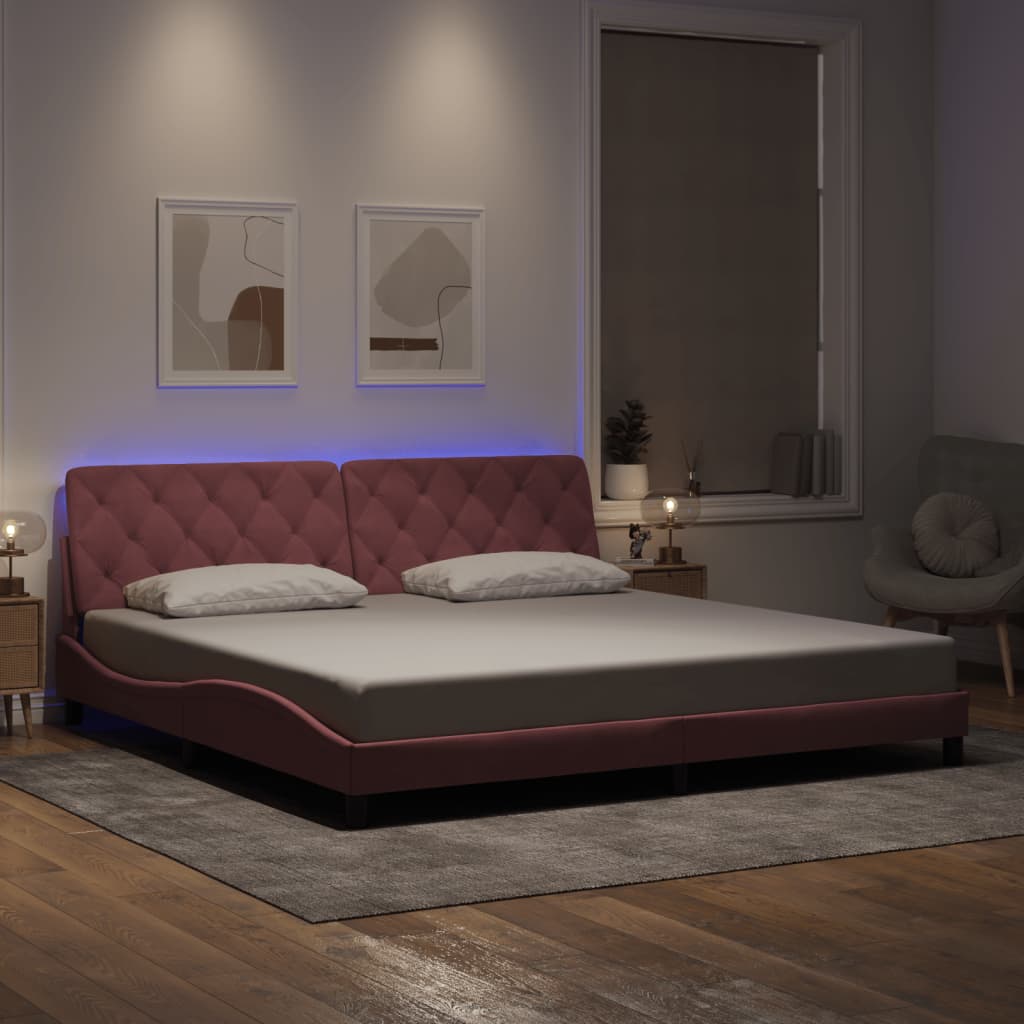 Bettgestell mit LED Rosa 200x200 cm Samt