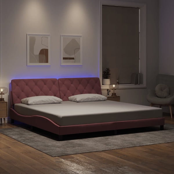 Bettgestell mit LED Rosa 200x200 cm Samt