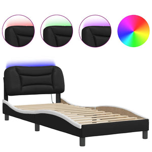 Bettgestell mit LED 80x200 cm Schwarz/Weiß