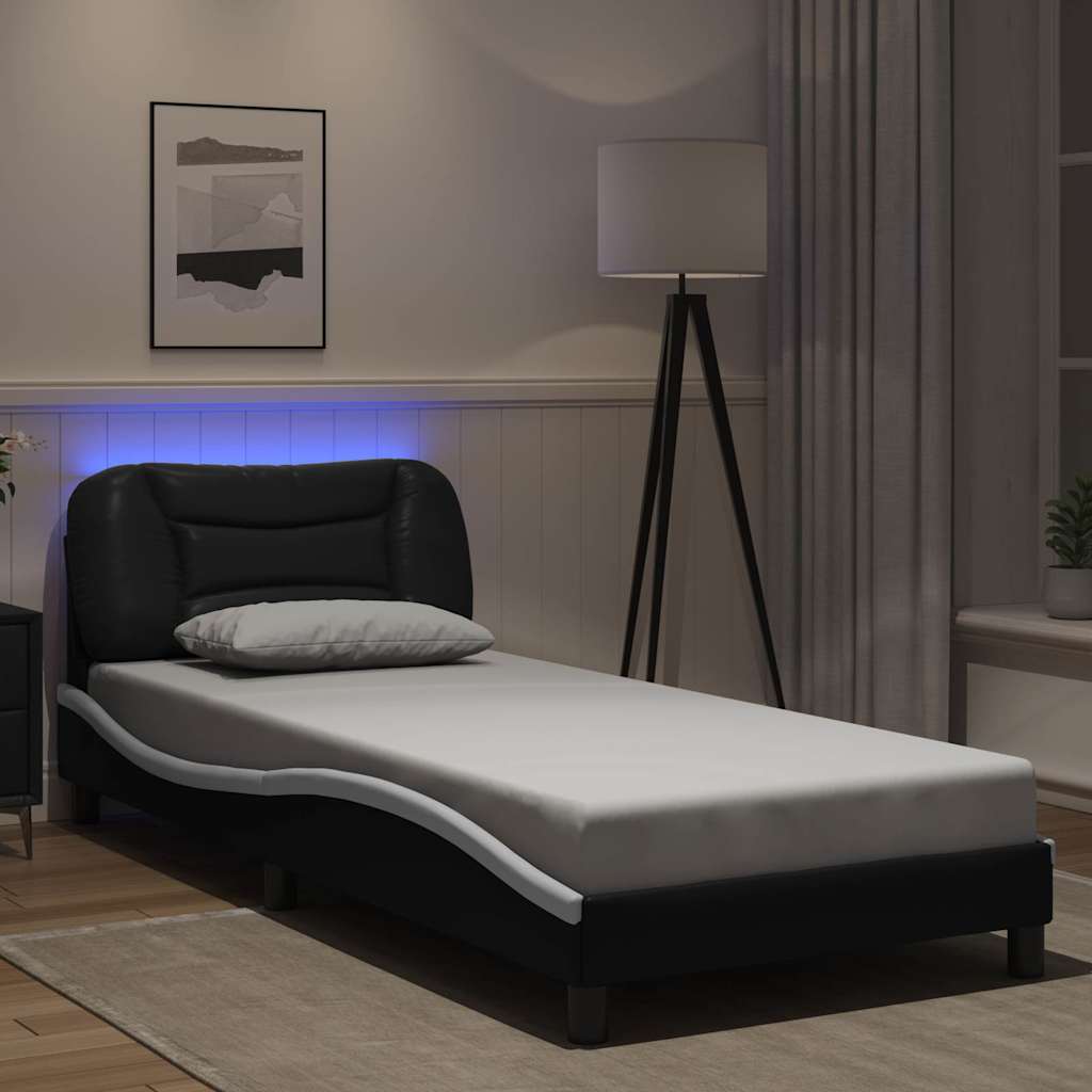 Bettgestell mit LED 80x200 cm Schwarz/Weiß