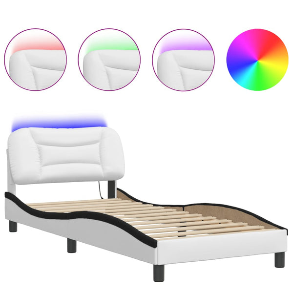 Bettgestell 90x190 cm mit LED Weiß/Schwarz