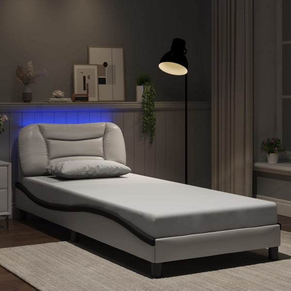 Bettgestell 90x190 cm mit LED Weiß/Schwarz