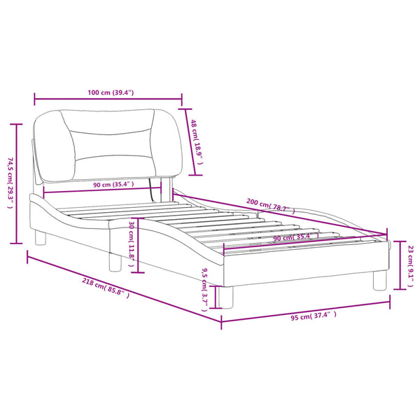 Bettgestell Grau 90x200 cm mit LED